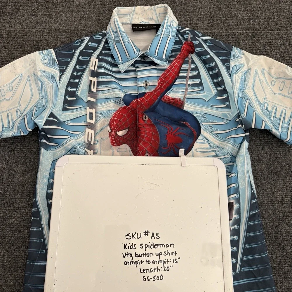 Vintage Y2K Marvel Spiderman 2 Movie Promo Sz 5-6 All Over Print Button Up Shirt